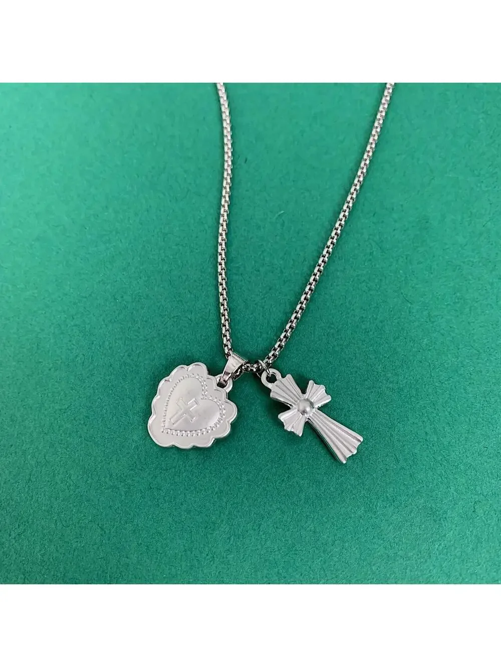 Y2k grunge style Silver stainless steel gothic cross and heart shaped pendant